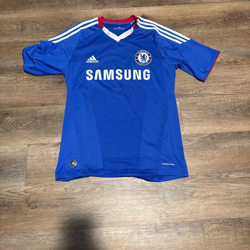adidas Blue Chelsea england team Soccer Jersey with White Stripes and Red Trim